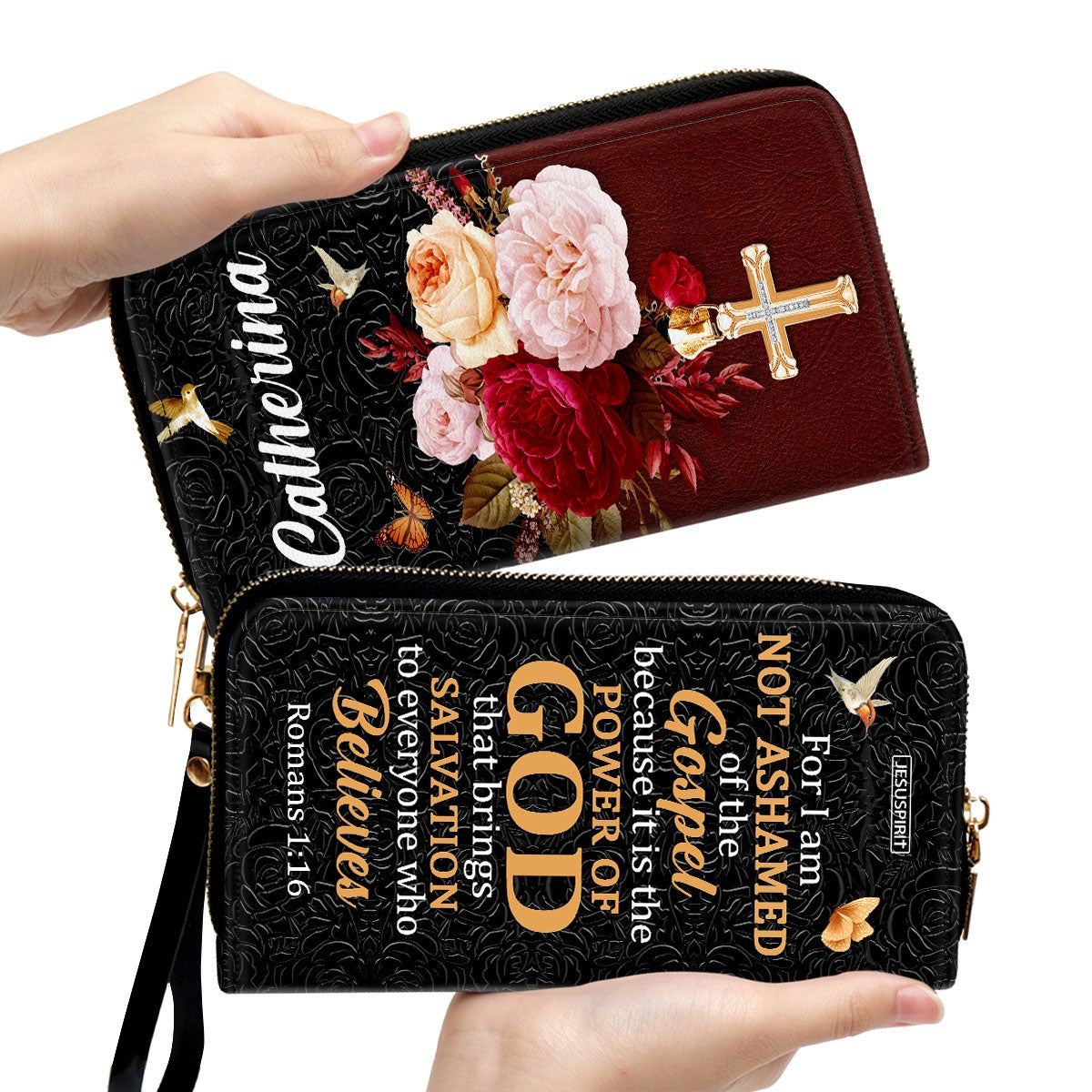 Personalized Christian Leather HandBag with Bible Verse Romans 1:16, Custom Name Handbag, Faith Religious Gift for Women BLAF18